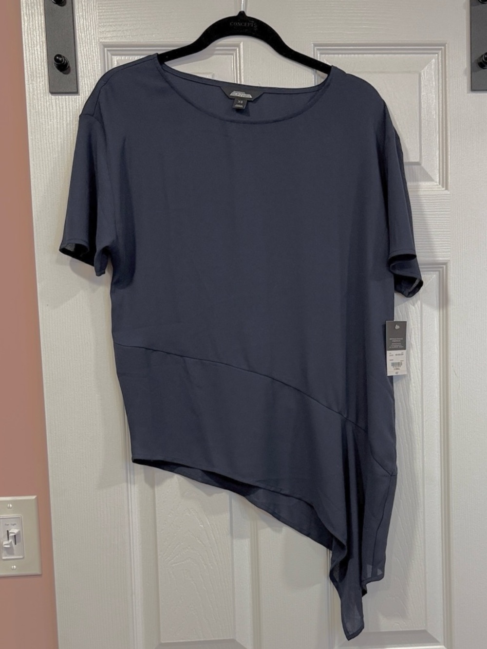 Project RUNWAY Navy Asymmetrical Short Sleeve Top